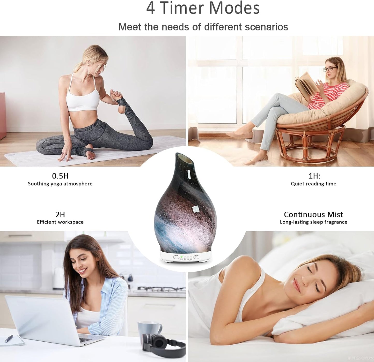 Essential Oil Diffuser 120ML Glass Aromatherapy Diffuser with 4 Timer Settings & 7 Color Changing Lights, Auto Shut-Off, Ultra Quiet Oil Diffuser for Home, Office, Yoga, Spa