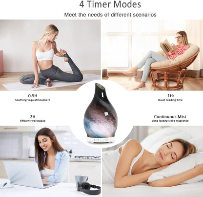Essential Oil Diffuser 120ML Glass Aromatherapy Diffuser with 4 Timer Settings & 7 Color Changing Lights, Auto Shut-Off, Ultra Quiet Oil Diffuser for Home, Office, Yoga, Spa