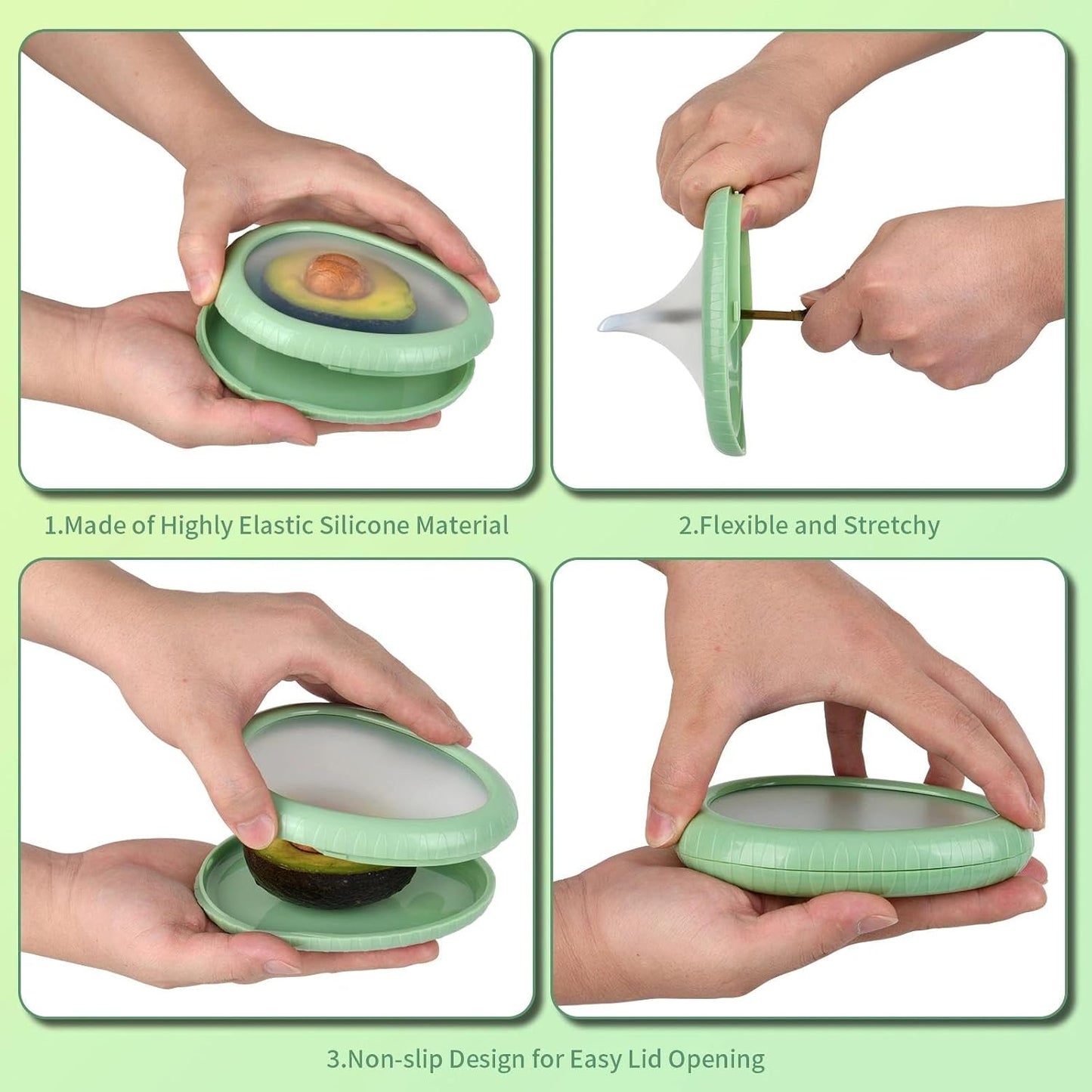 Avocado Saver Set of 4 Stretch Silicone & Plastic Food Storage Pods, Reusable Leak-Proof Produce Containers for Fridge, Keep Onion Lemon Tomato Vegetable Fresh