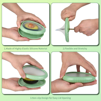 Avocado Saver Set of 4 Stretch Silicone & Plastic Food Storage Pods, Reusable Leak-Proof Produce Containers for Fridge, Keep Onion Lemon Tomato Vegetable Fresh
