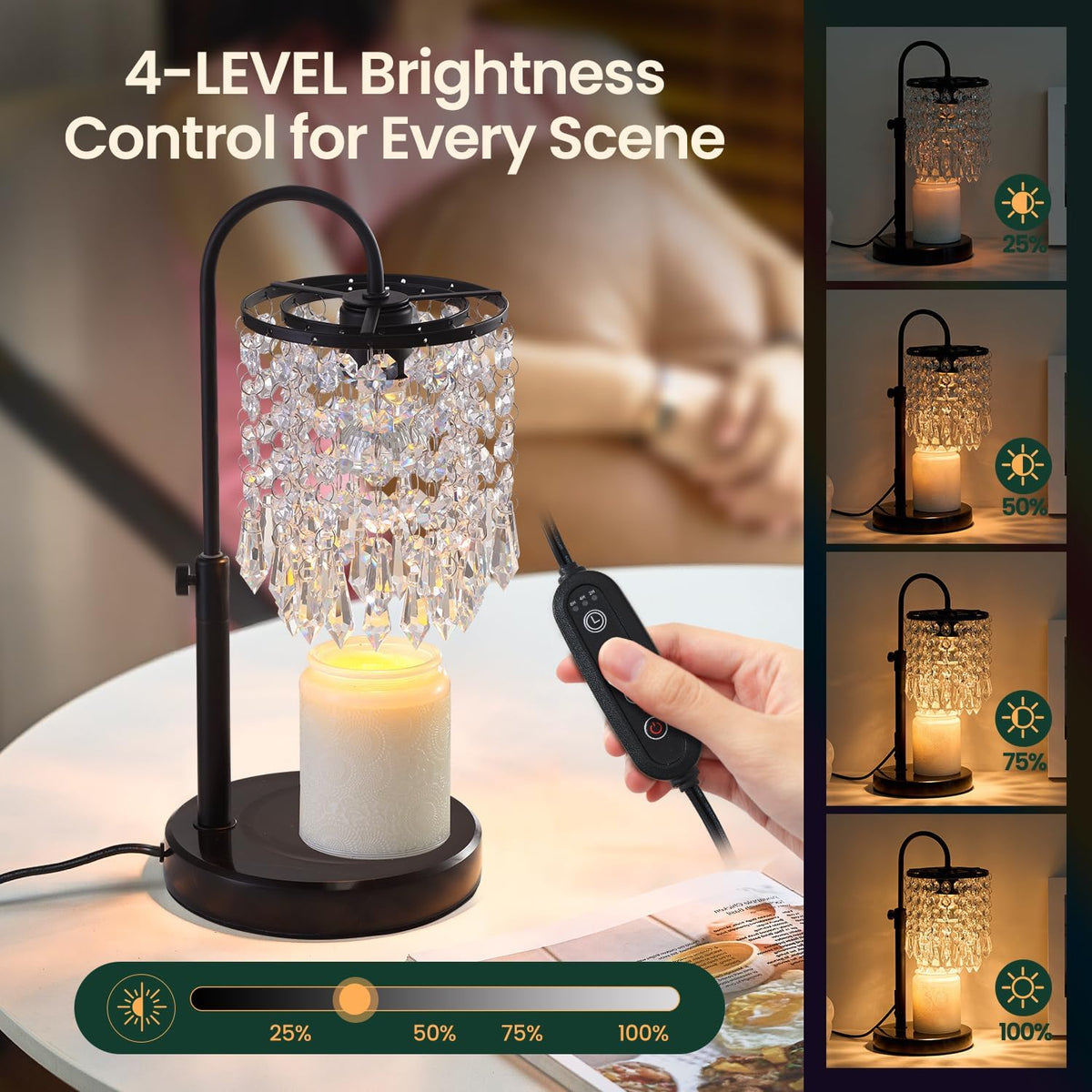 Candle Warmer Lamp with Timer Dimmer，2H/4H/8H Timer , Lamp Candle Warmer with Marble Base for Adjustable Height, Crystal Wax Melt Warmer for Jar Candles, House Warming Decor Gifts Mothers Day Gifts