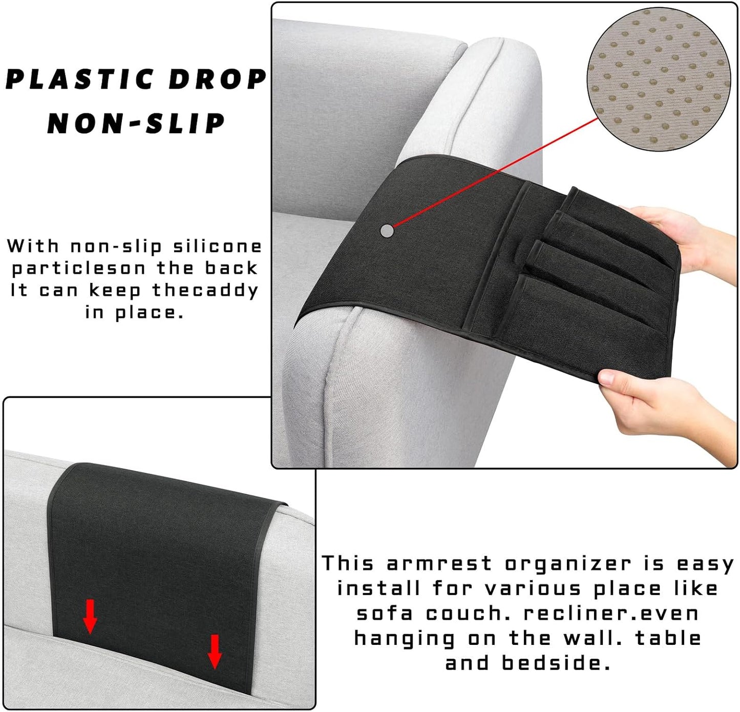 Remote Control Holders for Armchairs, Couch Caddy, Featuring Non-Slip Bases | 5 Pockets Bedside Storage Pocket for TV Remote Holder, Phone Tablet Kindle, Magazines, Gifts for Seniors (Beige, 35"X12.4")