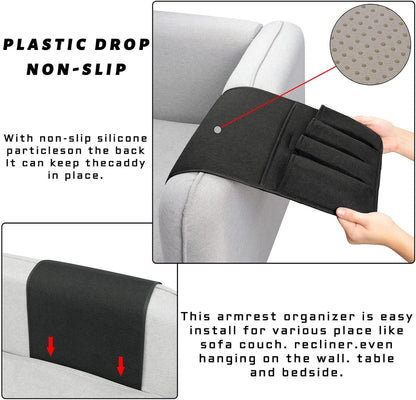 Remote Control Holders for Armchairs, Couch Caddy, Featuring Non-Slip Bases | 5 Pockets Bedside Storage Pocket for TV Remote Holder, Phone Tablet Kindle, Magazines, Gifts for Seniors (Beige, 35"X12.4")