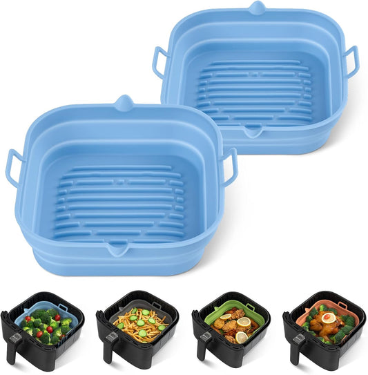 Silicone Air Fryer Liners Square - Reusable Airfryer Collapsible Basket - Easy to Clean Air Fryers Pot for 5.8 to 8 Qt Baking Tray Oven Accessories, 8.5 Inch Large