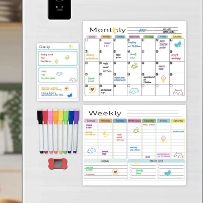 Hivillexun 16.5"x12" Clear Acrylic Magnetic Dry Erase Calendar Board with Monthly & Weekly Planner, 6 Markers & Large Eraser for Fridge, Office, Home (White)