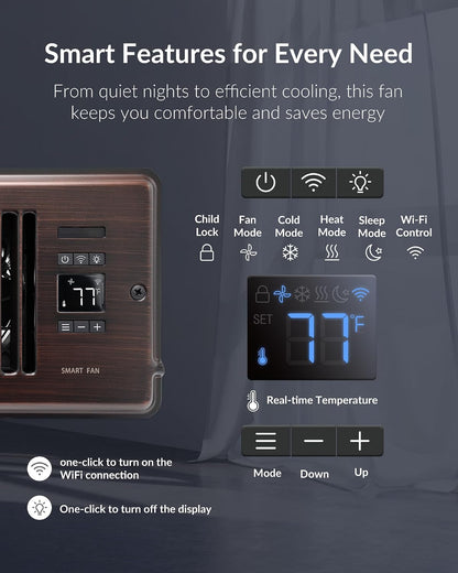 Howeall 4" x 10" Super Quiet Register Booster Fan - Upgrade Smart Register Vent with Ionizer and Dual Intelligent Thermostat Control - Heating Cooling Vent Fan Booster - Charleston Design (ORB)