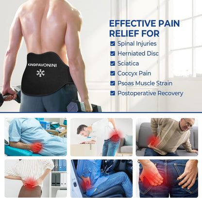 KingPavonini Extra Large Ice Pack for Back Pain Relief, 2 Gel Packs, Blue | 35-Min Long-Lasting & Instant Pain Relief, Leakproof Back Ice Pack, Extension Strap, Hot Cold Therapy, Skin-Safe Lycra Fabric