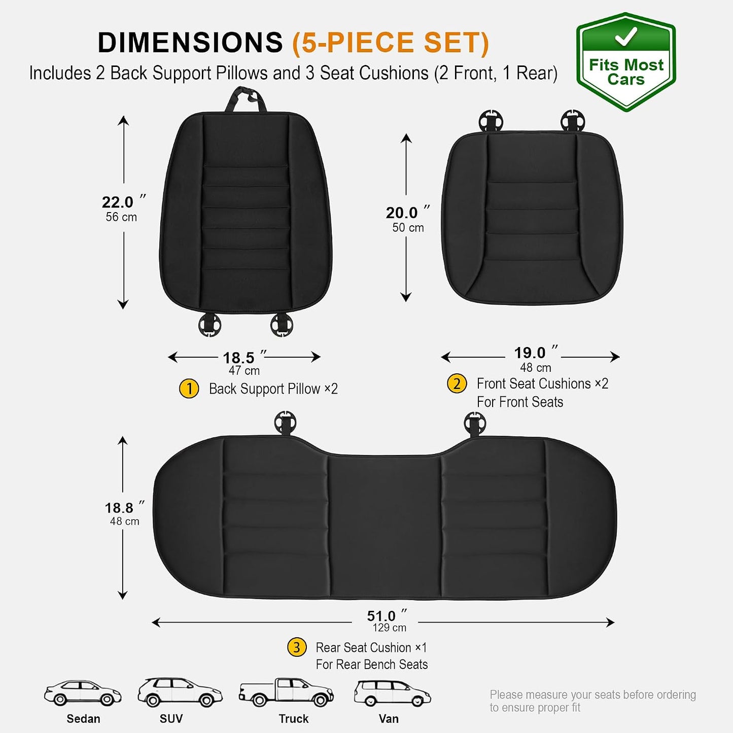 kingphenix Car Seat Cushion with Back Support Pillow, Memory Foam, Black | Memory Foam Car Cushion for Long Driving, Truck, Office Chair, Tailbone and Lower Back Support