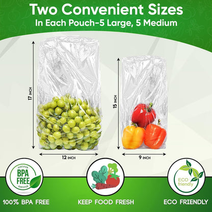 30-Pack (15M, 15L) Reusable Produce Bags for Refrigerator with Twist-Ties | Extend Shelf Life, Keeps Fruits, Vegetables & Herbs Fresh Longer, Reusable Vegetable Bags
