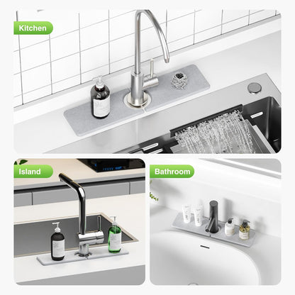 Premium Stone Faucet Mat for Kitchen Sink, 30" x 4" White | Quick Drying & Water Absorbent, Sink Splash Guard Tray for Prevents Moisture Buildup