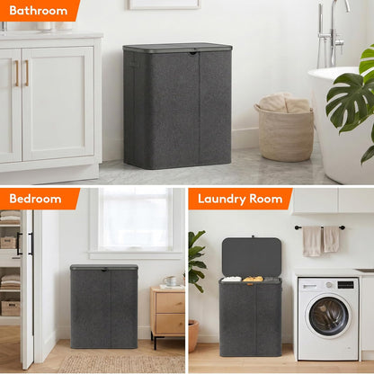 Lifewit 185L 3 Section Laundry Hamper with Lid, Laundry Basket, Beige | Large Foldable Laundry Sorter with 3 Removable Bags, Tall Clothes Hamper for Bedroom and Bathroom