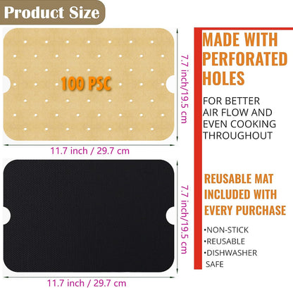 WMKGG Silicone Air Fryer Liners, 2PCS Air Fryer Silicone Liners | Reusable Rectangular Non-Stick Basket Accessories for Ninja Foodi Dual DZ201/DZ401 8-10QT