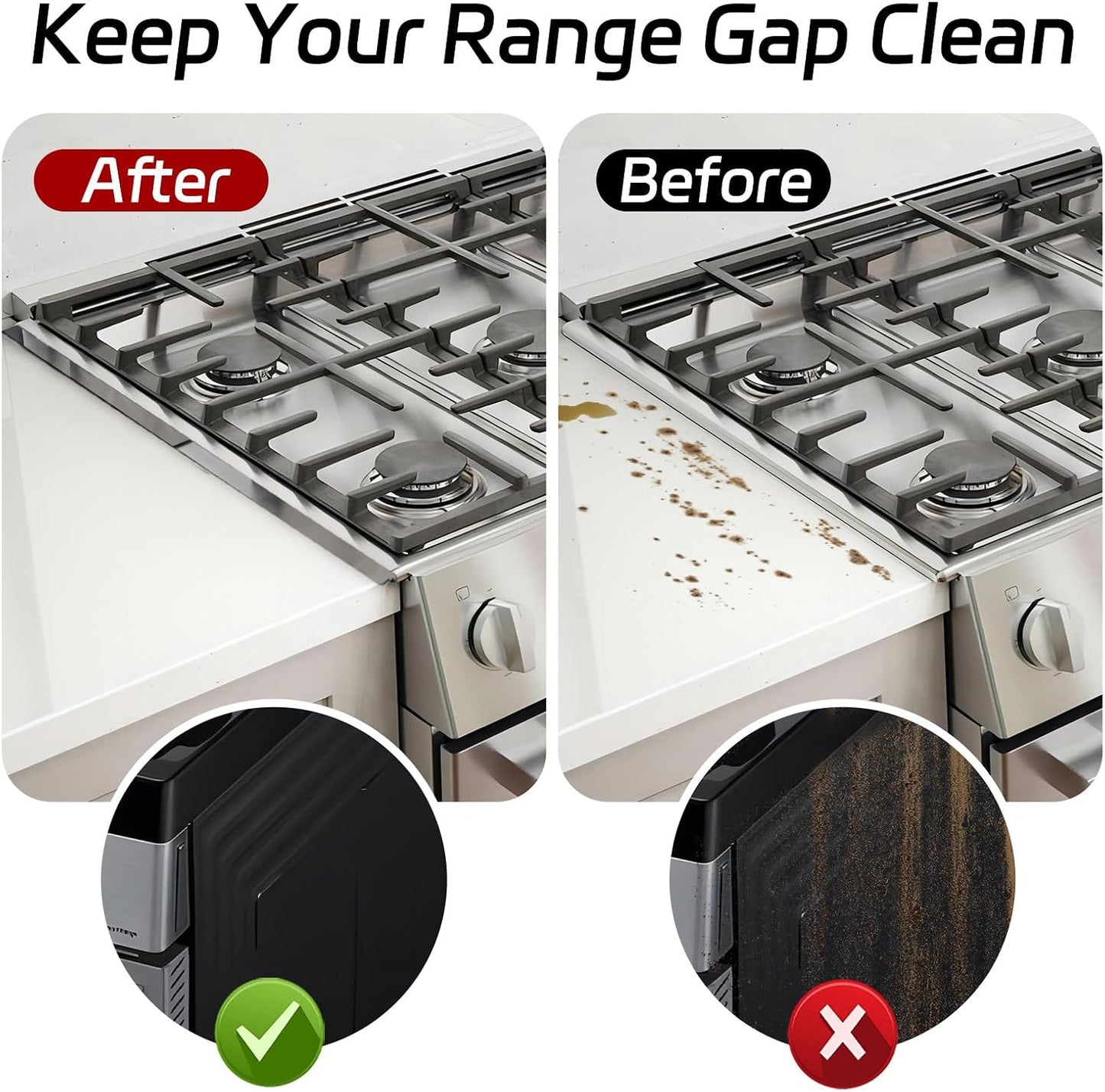 Stainless Steel Stove Gap Covers (2 Pack), Stove Gap Filler, Stove Counter Gap Guards for Kitchen, Range Trim Kit, Easy Clean with Heat Resistant, Adjustable Length 13.8” to 27.6”, Width 0.79"