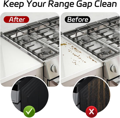 Stainless Steel Stove Gap Covers (2 Pack), Stove Gap Filler, Stove Counter Gap Guards for Kitchen, Range Trim Kit, Easy Clean with Heat Resistant, Adjustable Length 13.8” to 27.6”, Width 0.79"