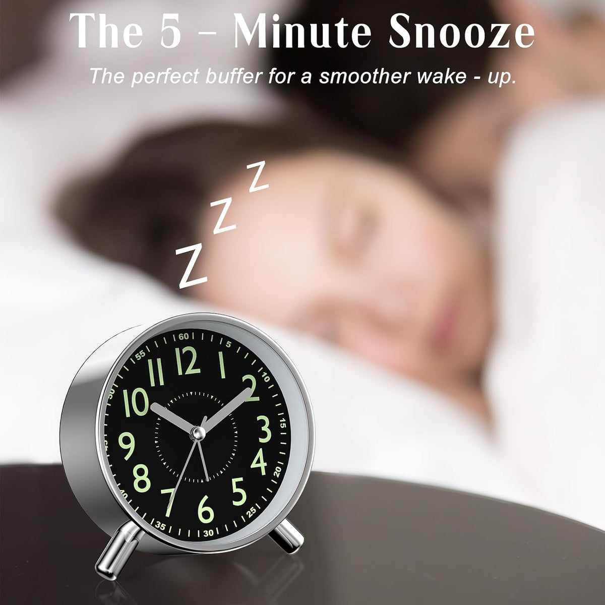 Analog Alarm Clock Night Ligh Battery Operated for Bedroom