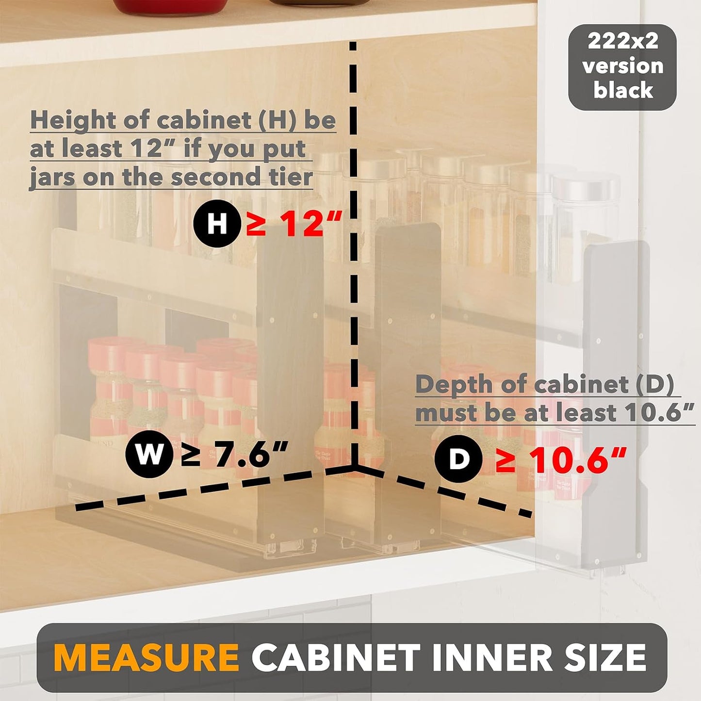 SpaceAid Bamboo Pull Out Spice Rack Organizer for Cabinet, Heavy Duty Slide Out Seasoning Kitchen Pantry Sliding Vertical Organization, 7.6" Wide, 3 Drawers(2" Wide), 2-Tier, Natural