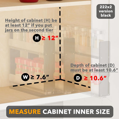 SpaceAid Bamboo Pull Out Spice Rack Organizer for Cabinet, Heavy Duty Slide Out Seasoning Kitchen Pantry Sliding Vertical Organization, 7.6" Wide, 3 Drawers(2" Wide), 2-Tier, Natural