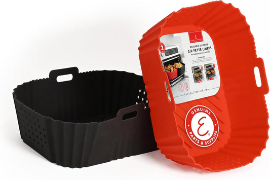 Reusable Silicone Air Fryer Liners for Emeril Lagasse Air Fryer Oven – Non-Stick Reusable Air Fryer Basket Liners – Dishwasher Safe – 9 x 7 x 3 Inch – 2 Pack – Black/Red