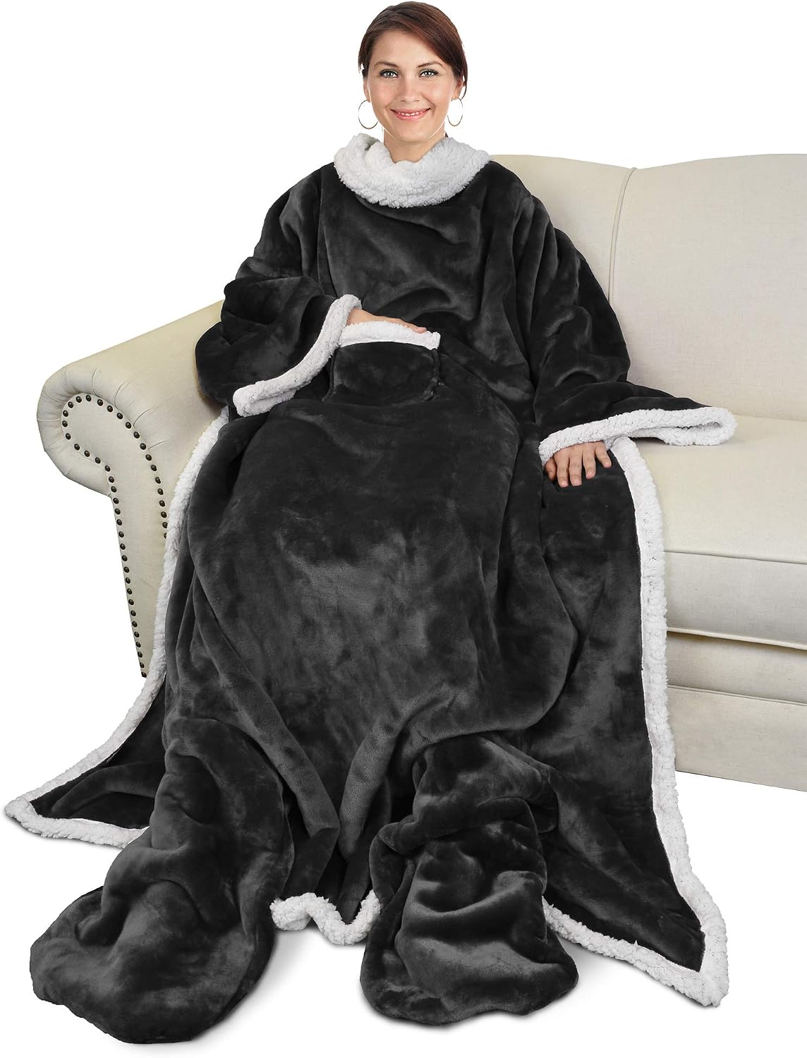 Catalonia Wearable Blanket with Sleeves & Foot Pocket for Adults | Soft Fleece Throw Wrap with Hands-Free Comfort, Perfect for Reading, TV Time & Relaxing, Christmas Gift for Women & Men