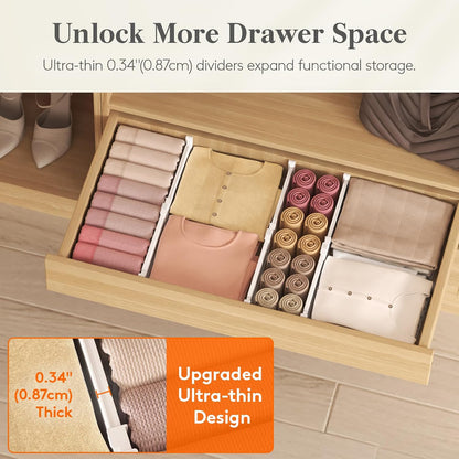 Lifewit 9 Pack 4" High Drawer Dividers, Adjustable Drawer Organizer Clothes | 10.5"-16.5" Expandable White Plastic Separators for Dresser, Kitchen, Cabinet, Nursery, Office, Socks & Underwear Storage