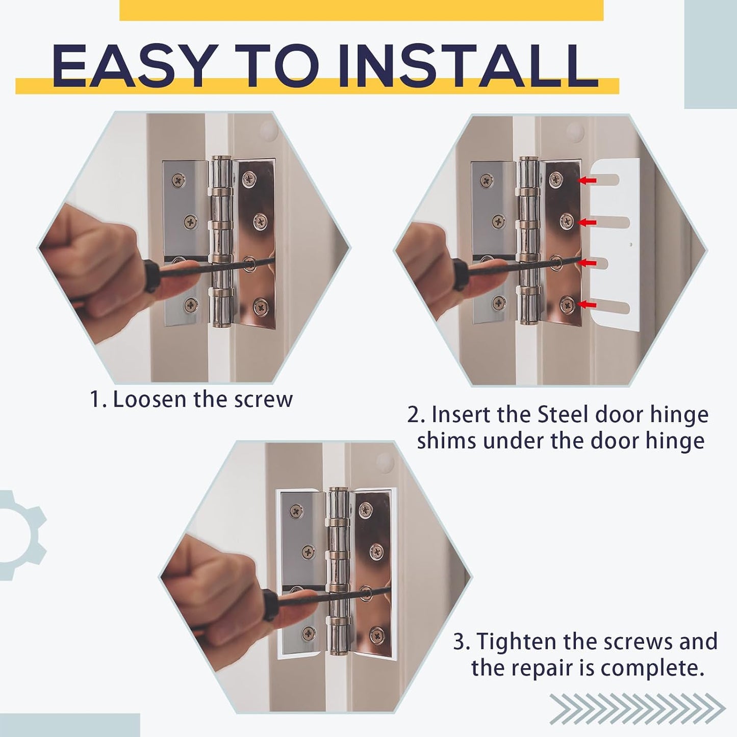 10 Pcs Hardware Door Hinge Shims Stainless Steel Metal Coated Finish Door Hinge Shim for Repair Kit (4 Inch,White)