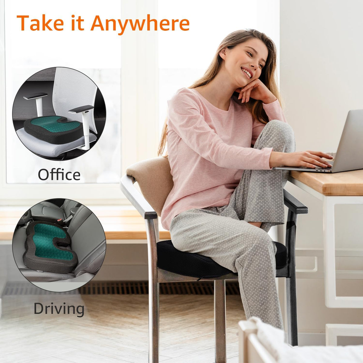 Amazon Basics Comfortable Seat Cushion & Lumbar Support for Office Chairs, Gel Enhanced Memory Foam, Non-Slip, Cooling, Portable, Pack of 2, Rectangular, Black