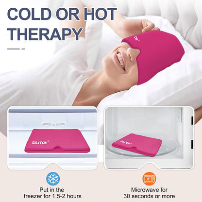 Migraine Headache Relief Cap, Gel Ice Head Wrap, Hot and Cold Therapy, Headache Eyes Mask for Sinus, Puffy Eyes, Tension and Stress Relief (Blue)