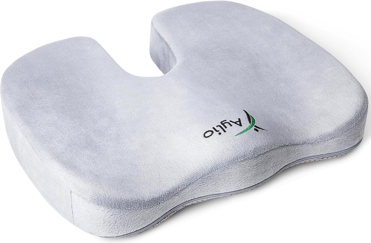 Aylio Coccyx Seat Cushion for Office Chair - U-Cutout Suspends the Tailbone, Nothing Touches It - Firm Comfort Foam that Won't Flatten - Washable Cover - Desk, Car, Wheelchair (Gray)