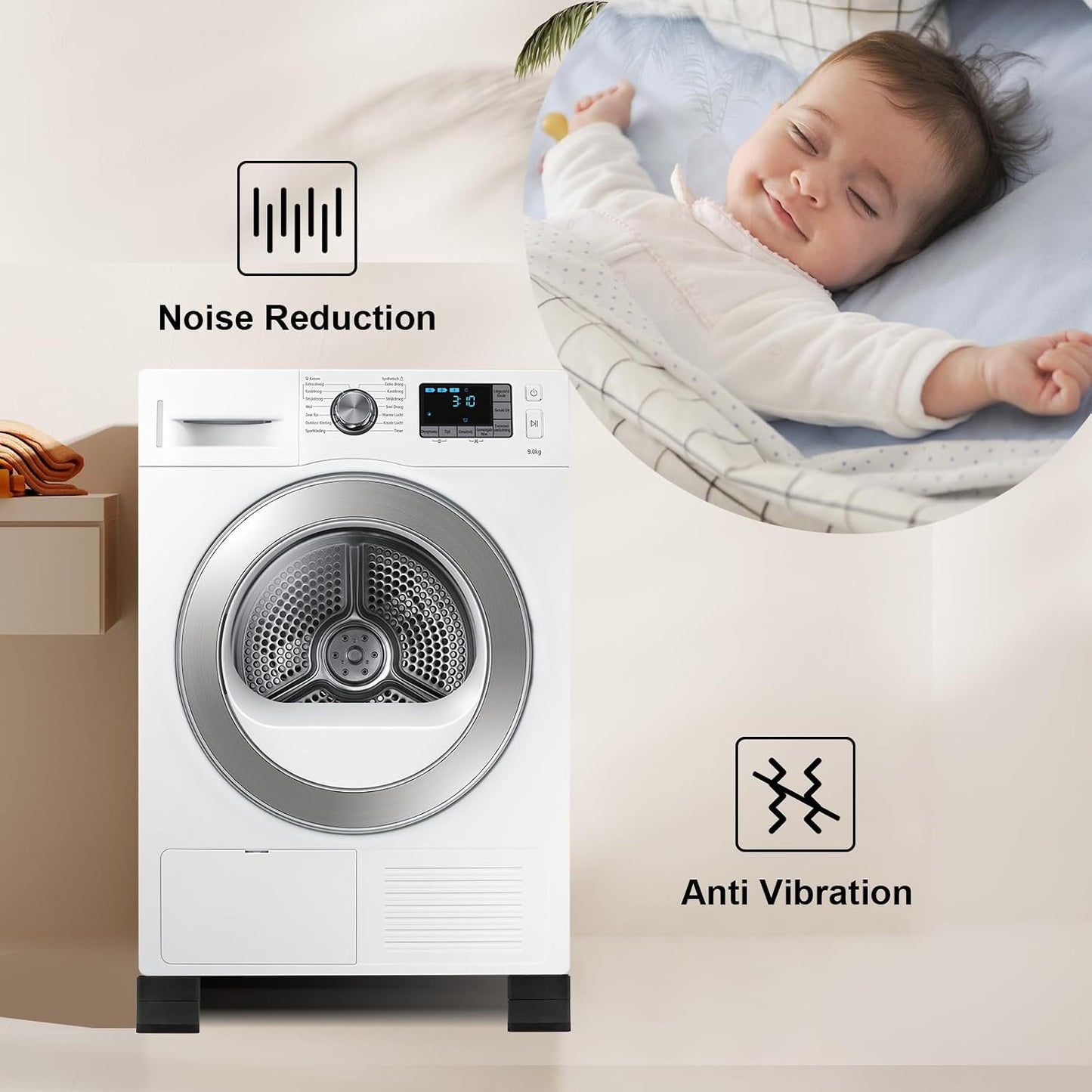 4Pcs Anti Vibration Pads for Washing Machine, Reduce Washer Dryer Moving | Washer and Dryer Pedestals,Prevents Noise Vibration Transfer, Antivibration Stabilizer Support Feet (Increase1.8in)