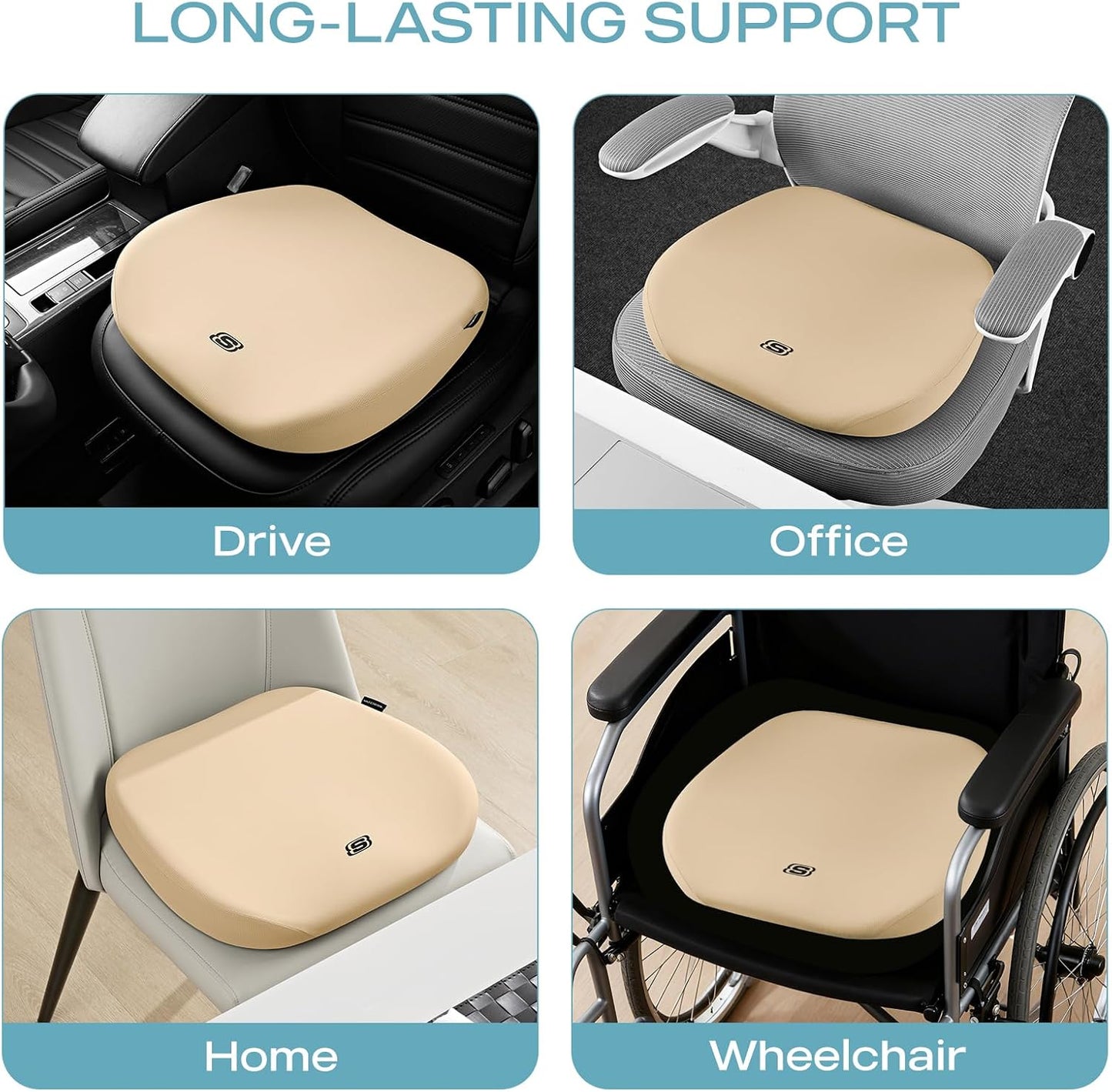 Skechers Seat Cushion Premium Gel & Memory Foam-Office Chair Cushion for Tailbone Pain Relief,Butt Pillow for Office Chair,Car seat Cushion,Long Sitting Office Workers,and Car Drivers,Black