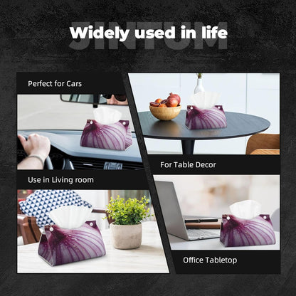 Cut Onion Tissue Box Cover Rectangle Pu Leather Tissue Box Holder for Car Bathroom Bedroom Desk Tabletop Decor