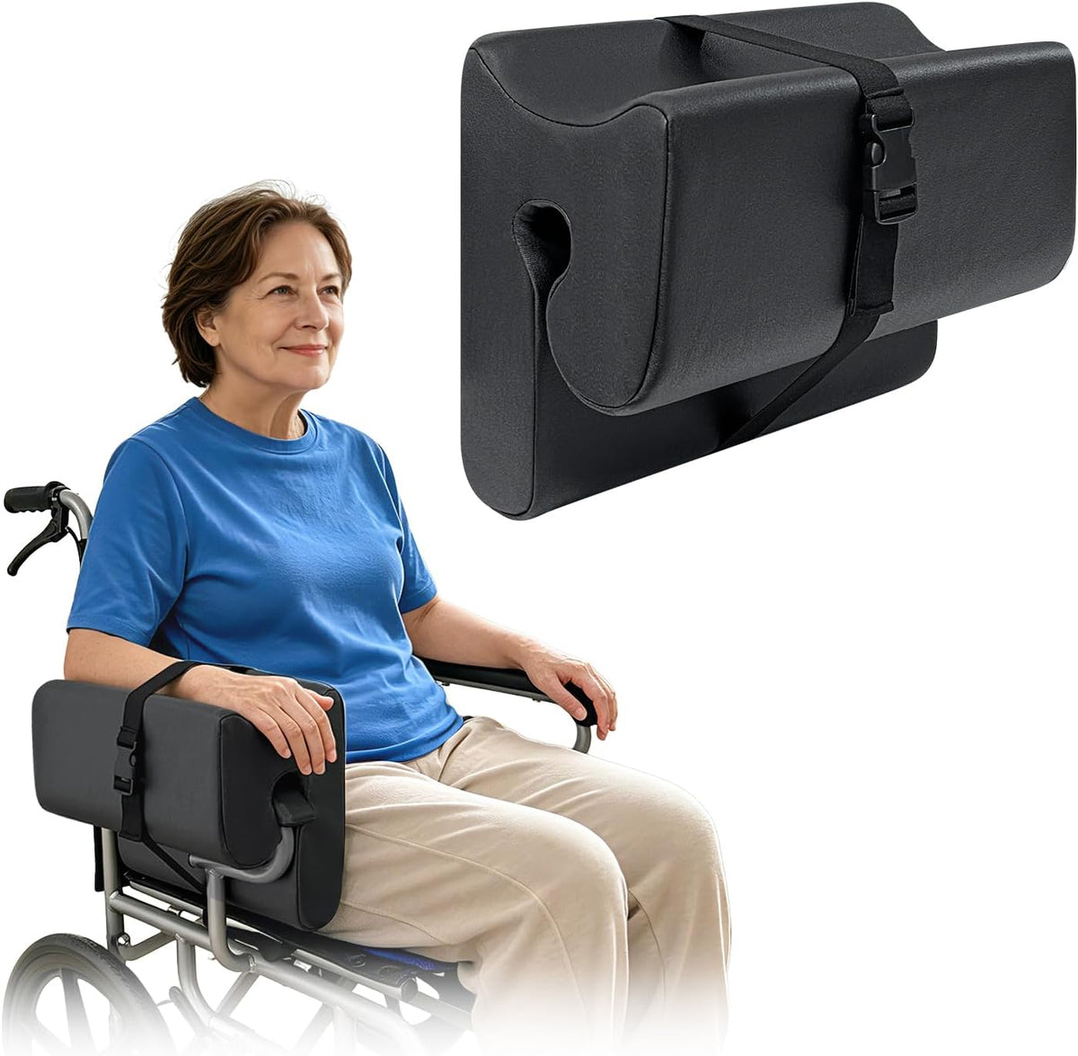 AOSSA Wheelchair Armrest Pad with Lateral Support, Arm Trough Cushion for Wheelchair Attachment, Ergonomic Arm Rest Elbow Pillow for Torso Side Leaning, Foam Arm Platform for Elderly (11")
