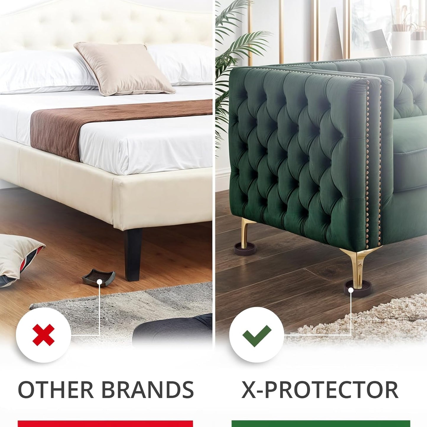 X-Protector Furniture Cups - 8 PCS 2.2" - Non Slip Furniture Pads (Round) | Transparent Floor Protectors - Bed Stoppers to Prevent Sliding - Keep Furniture from Sliding on Floor!