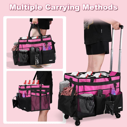 Extra Large Cleaning Caddy Bag with Built-In Support Board, Cleaning Tote Organizer with Removable Divider, Supply Carryall with Adjustable Shoulder Strap and Waist Belt for Cleaners & Housekeeper