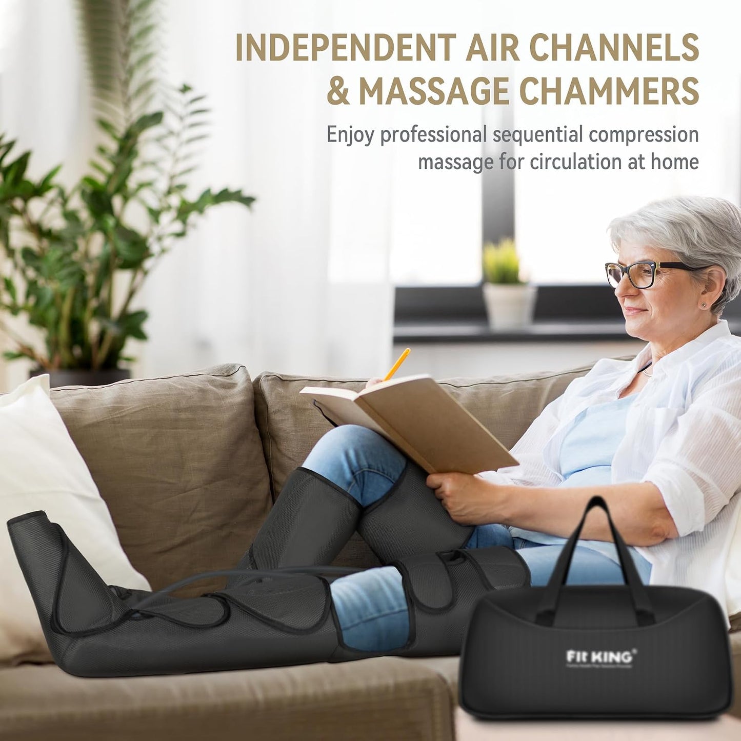 FIT KING Foot and Leg Massager for Circulation and Relaxation | 3 Independent Channels, Larger Massage Chambers, Hand-held Controller, for Vericose Veins, Cramps,Swelling and Edema, FSA-HSA