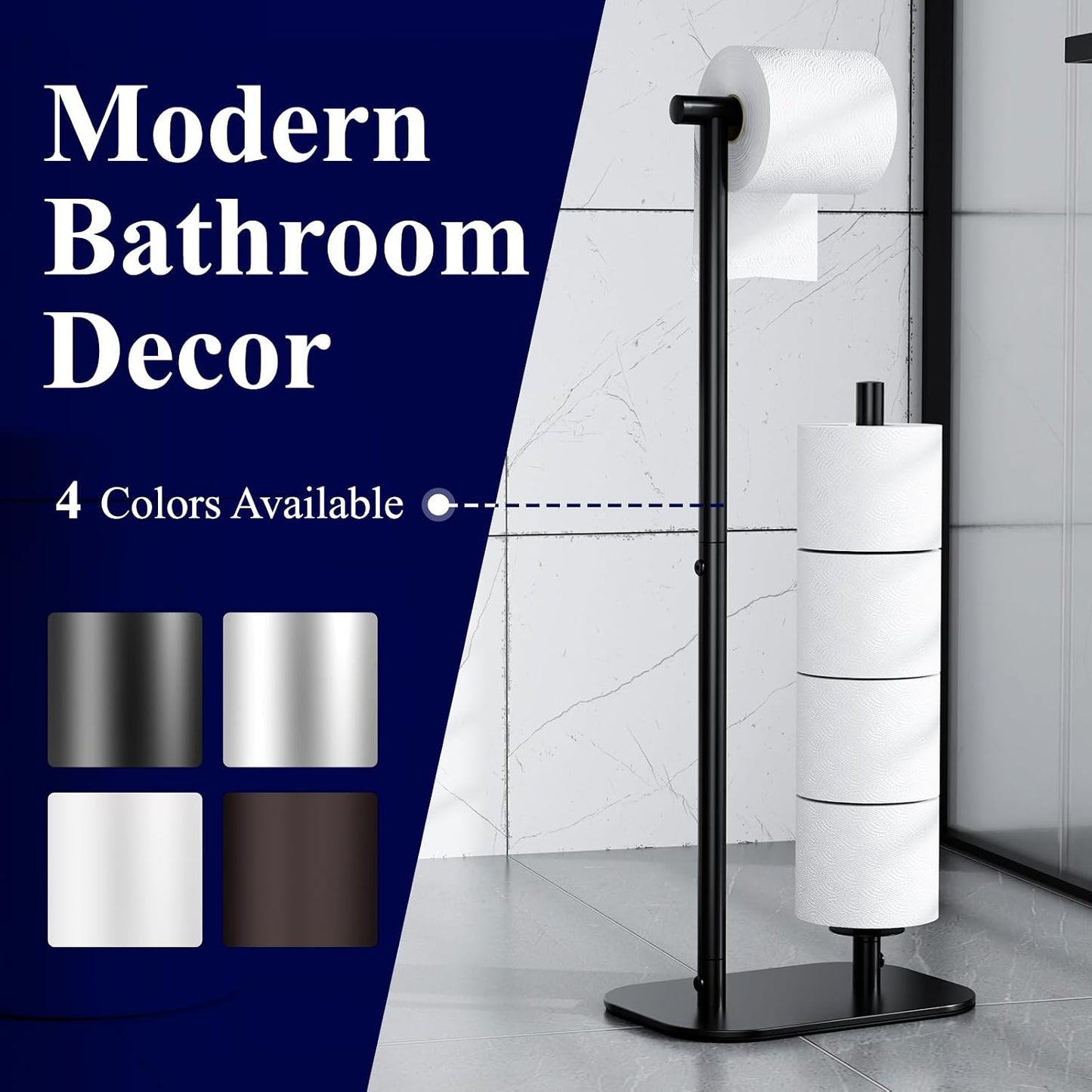 Kitsure Toilet Paper Holder Stand, Bathroom Storage, Medium, Black | Large Capacity Toilet Paper Holder for 4 Rolls, Rustproof Toilet Paper Holder Free Standing, Non-Slip Stable Base
