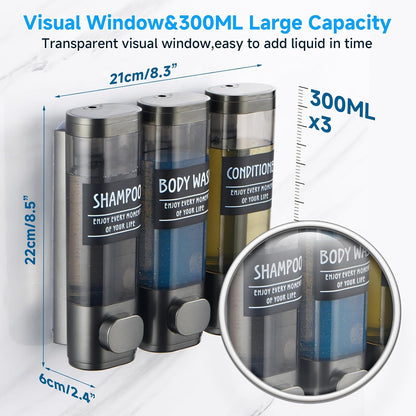 Shampoo and Conditioner Dispenser,GlintGath Shower Dispenser 2 Chamber No Drill Shampoo Dispenser for Shower Wall Mounted Shower Soap Dispenser for Bathroom Hotel,2 * 300ML,Matte Black