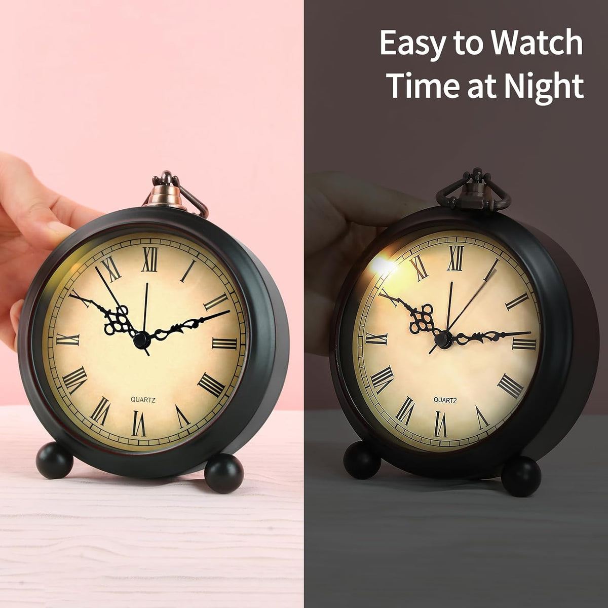 pxy Loud Alarm Clock for Heavy Sleepers 3D Dial Battery Operated (Battery Include), 4" Super Silent Analog Alarm Clock for Kids with Night Light PT260 Silver OrangePT505 Green White
