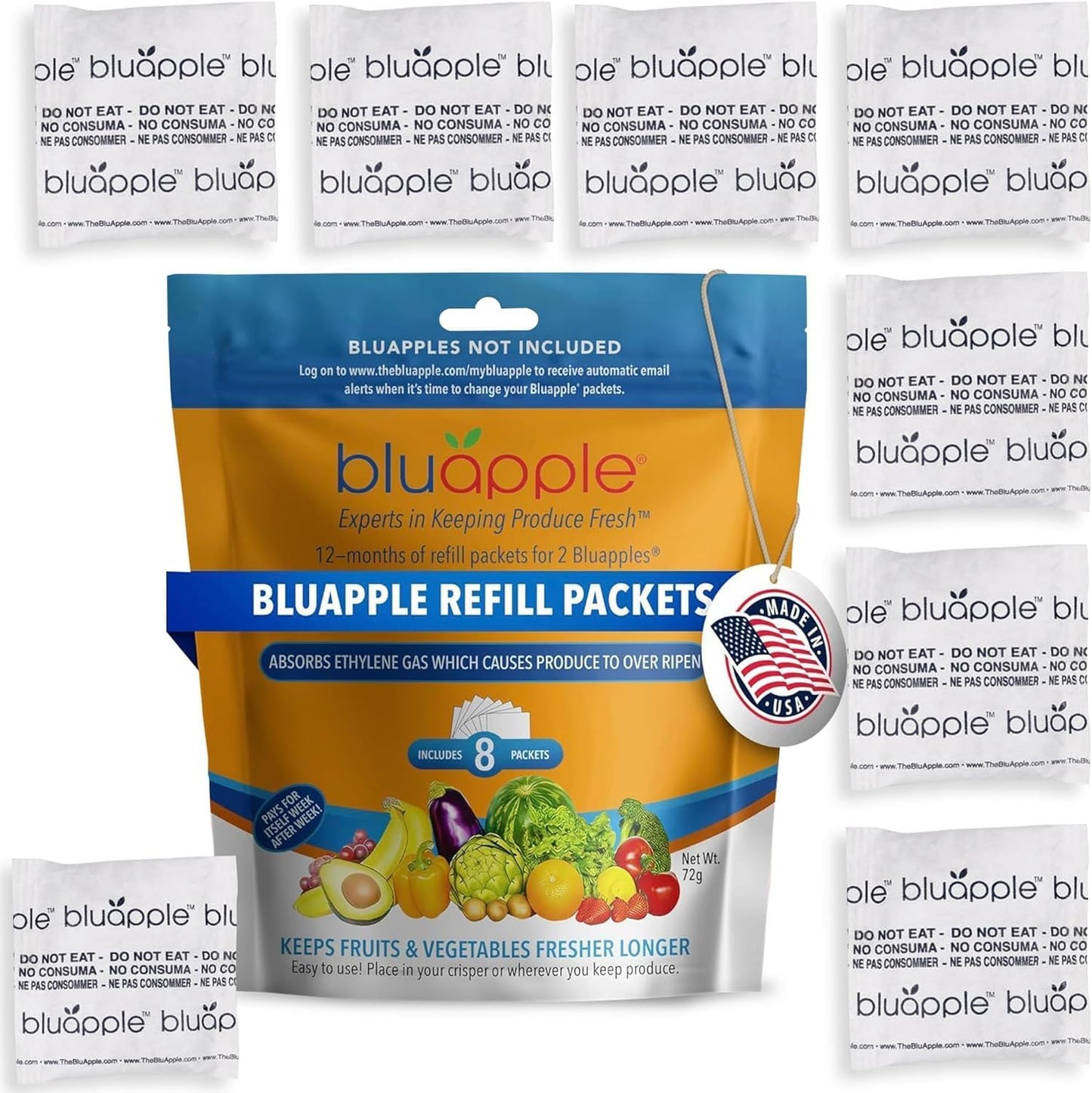 Bluapple Produce Saver Ethylene Gas Absorber - Fresh Fruit & Vegetable Storage for Refrigerator Crisper, Shelves & Fruit Bowls, Produce Keeper, Fruit Saver, Kitchen Must Haves, BPA-Free - 2-Pack