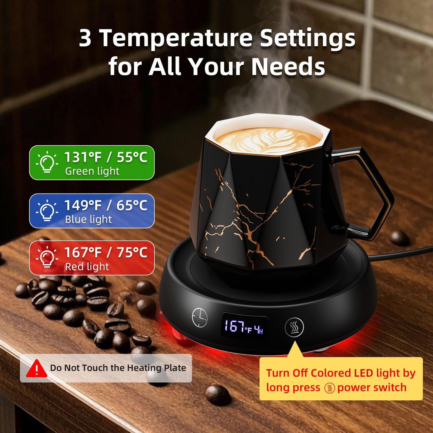 Coffee Mug Warmer Set for Desk, Smart Heated Electric Tea Cup Warmer Plate | Coffee Lover Mug and Warmer Set, Office Home Beverage Warming Candle Heater, 4-Temp Control 8H Auto Shut Off, Men Women Gift