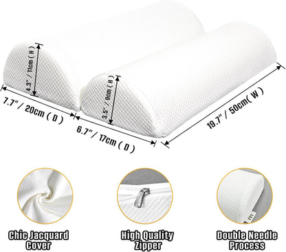 2PCS Knee Pillow for Sleeping, Half Moon Bolster Pillow for Neck, Legs, Ankle Foot & Knee Support, High Density Foam for Leg Elevation (19.6''x6.7''x3.5'', 19.6''x7.8''x4.3'')