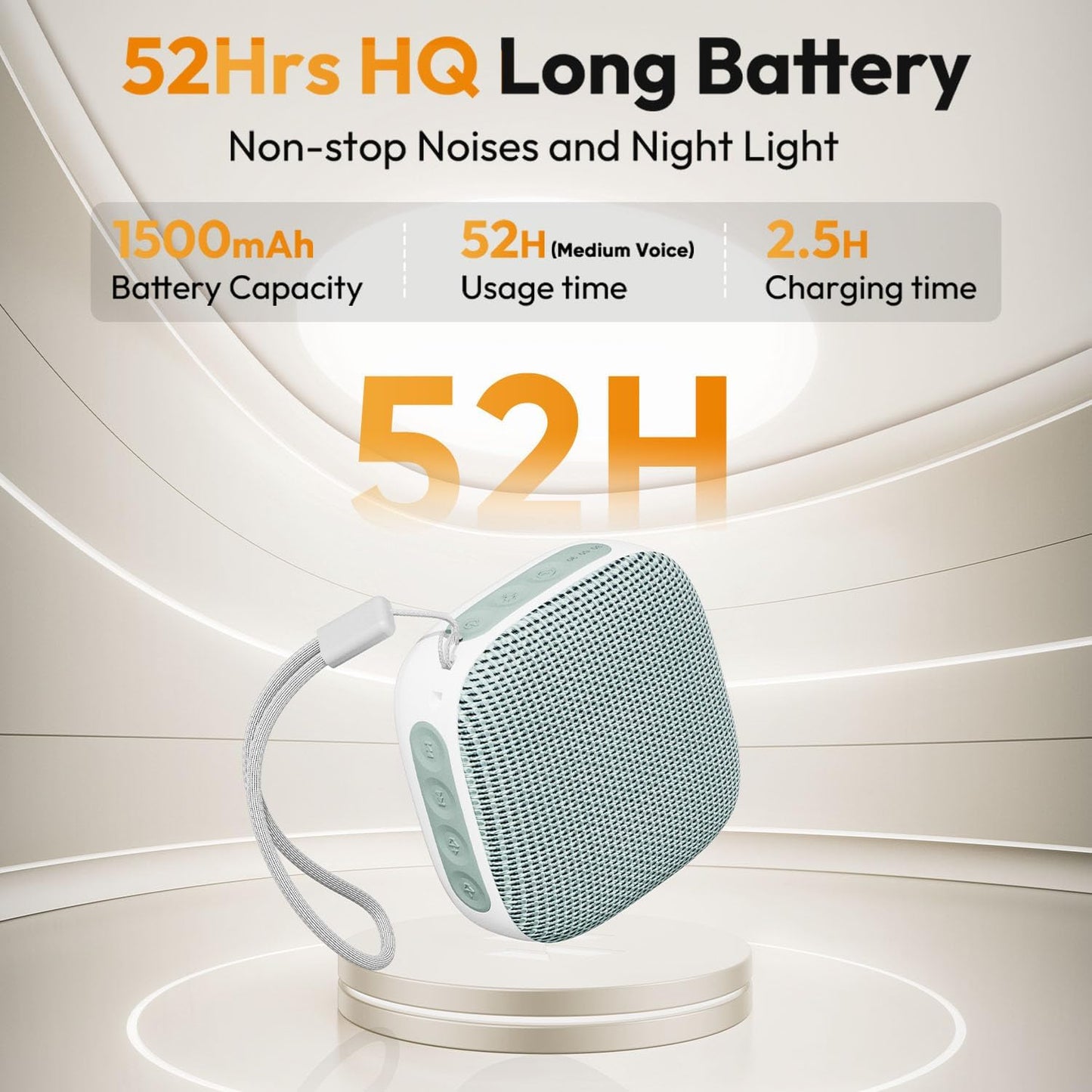 Portable Sound Machine for Travel, White Noise Sound Machine for Sleeping, 52-Hour Lasting Mini Noise Machine with 21 Quality Non-looping Sounds, Headphone Jack, Memory, Timer for Adults,Hotel (White)