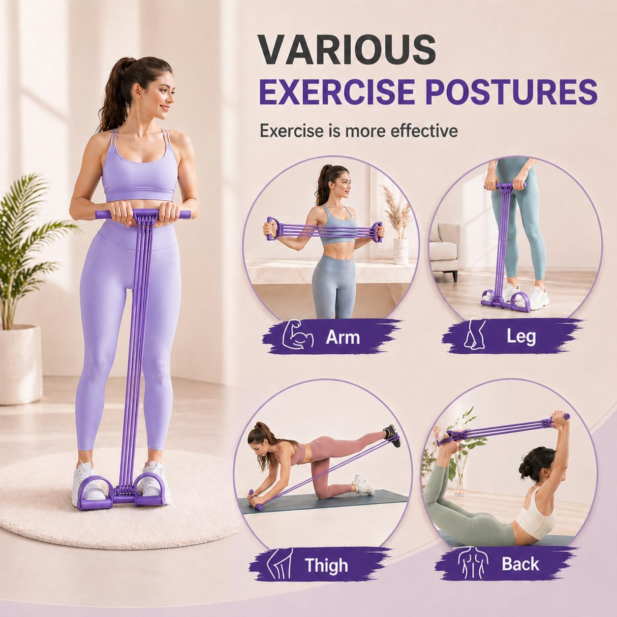 2026 NEW Pedal Resistance Band with Handle,8 Tube Detachable Elastic 3-in-1 Multifunctional Foot Pedal Resistance Assistance Expander for Foot Pedal Pull, Back Stretch & Chest Expand