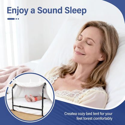 Blanket Lifter for Feet Under Mattress–Height Width Adjustable Bed Cradle Sheet Support, Extra-wide Foot Tent Keep Blankets Off Feet for Post Surgery Recovery Neuropathy Arthritis, 4 Clips Included