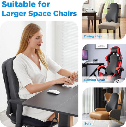 Teemour High Back Support Pillow for Office Chair, Fully Support Back Cushion - Memory Foam Lumbar Support Pillow for Office Chair, Desk, Gaming Chair, Promotes Posture Pain Relief Adjustable Straps