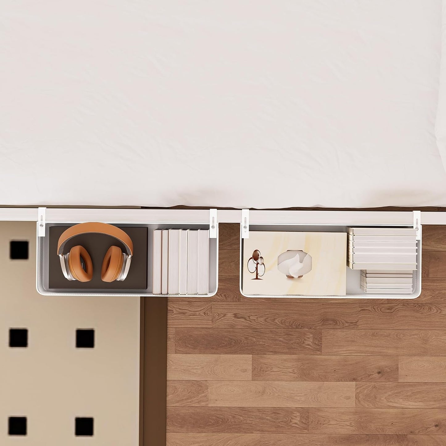 Bedside Caddy Shelf for Bunk Bed & Dorm, Adjustable Bunk Bed Caddy Holder for Top Bunk, Rails, Cribs, Bedside Shelf Organizer for Phone/Books/Drinks (Black, L(L11in*W4.9in*H3.93in))