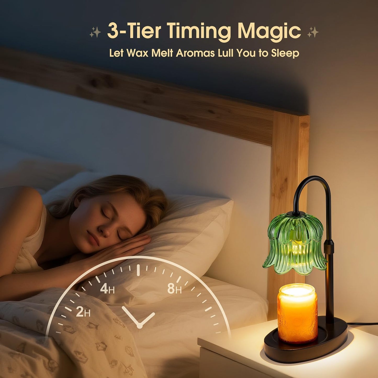 Candle Warmer Lamp Adjustable Timer - Electric Flower Glass Candles Light | Height Adjustable Dimmable Vintage Base Modern Wax Candles Jar Top Warmers Wax Melts Birthday Women Mom House Warming Gifts