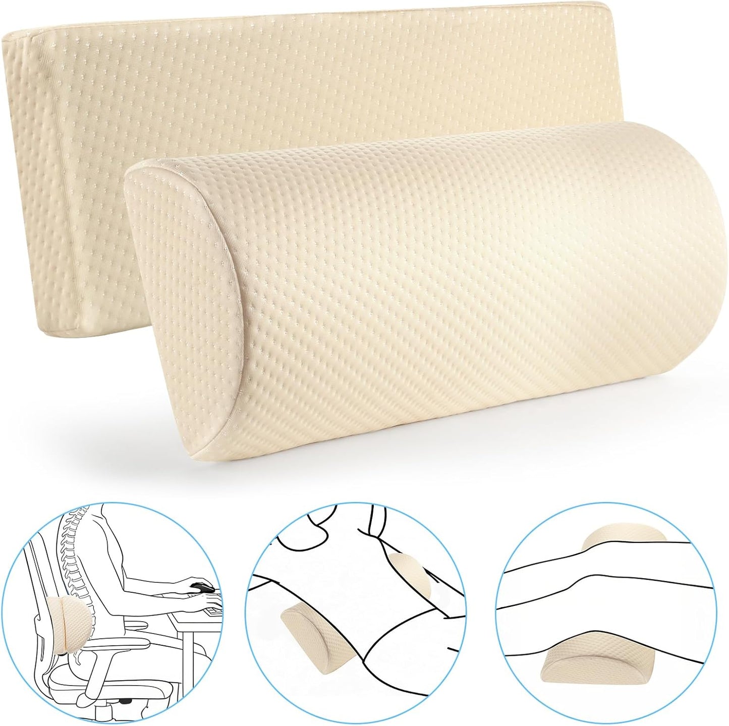 Lumbar Support Pillow for Bed for Back Pain Relief | Adjustable Lower Back Pillow for Sleeping, Memory Foam Back Support Pillow for Side & Back Sleepers, Washable Cover