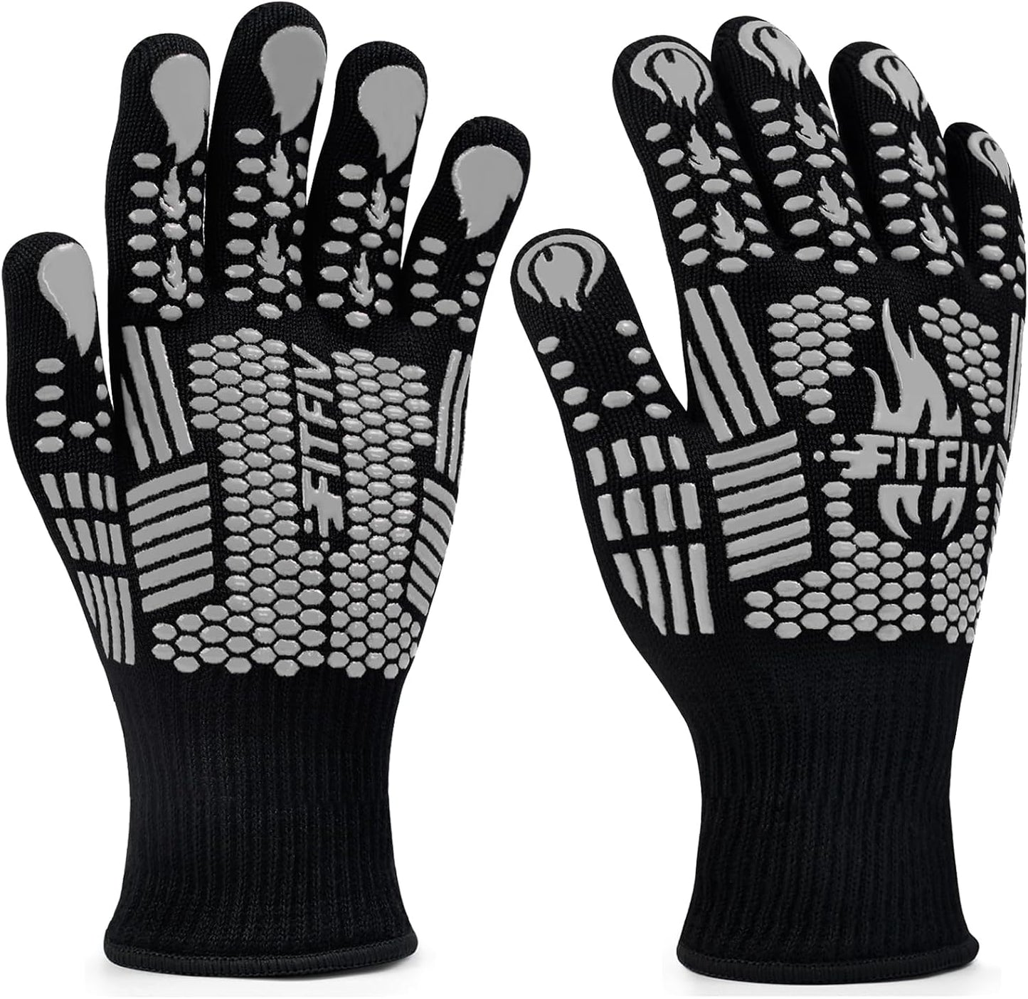 BBQ Gloves, Oven Gloves, 1472°F Extreme Heat Resistant Barbecue Gloves, Silicone Non-Slip Oven Mitts, Kitchen for Cooking, Grilling, and Baking