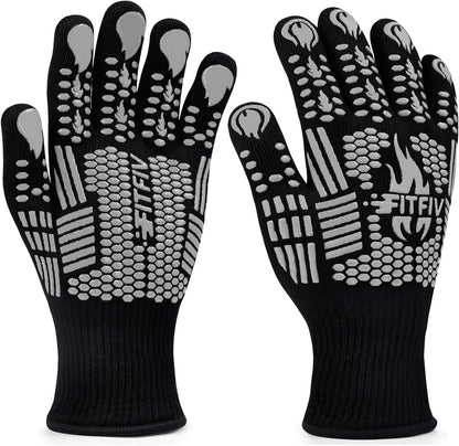 BBQ Gloves, Oven Gloves, 1472°F Extreme Heat Resistant Barbecue Gloves, Silicone Non-Slip Oven Mitts, Kitchen for Cooking, Grilling, and Baking